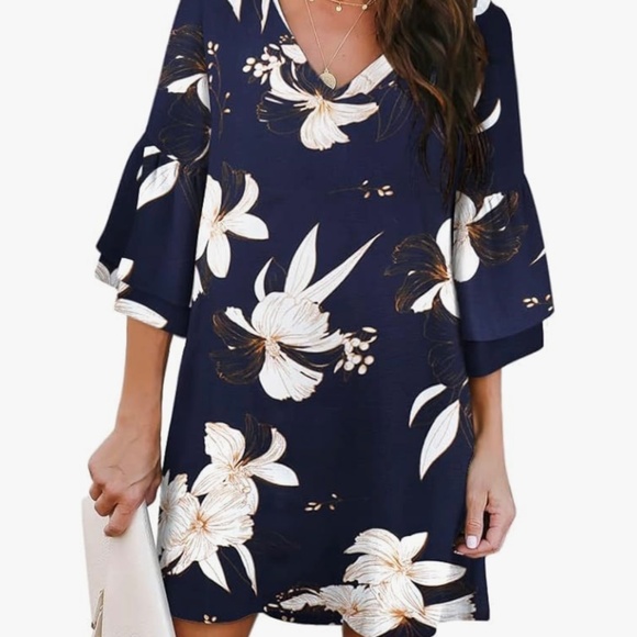 Navy Floral Shift Dress - Picture 4 of 6